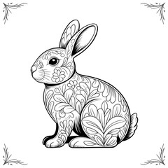 Line art rabbit mandala design  coloring page 