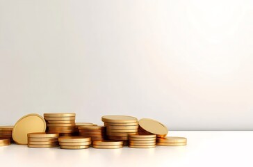 金のコインの山が白いテーブルの上に座っているシーン