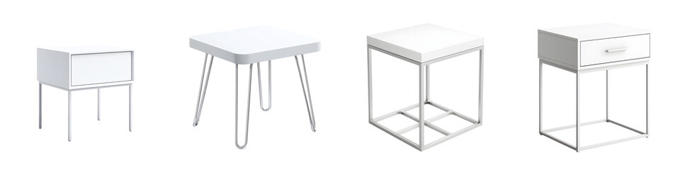 Minimalist Bedside Table Collection: Modern White Nightstand Furniture Set