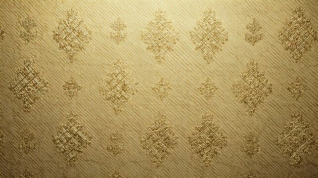 Fototapeta Ivory silk background with woven gold Thai pattern at extreme low density, luxury texture with maximum readability space