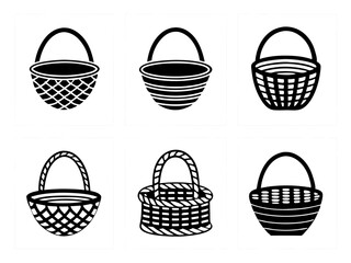 Collection of six handcrafted woven baskets with handles