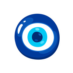 A charming cartoon illustration of a traditional Turkish Evil Eye amulet, representing protection and spiritual symbolism in Mediterranean and Middle Eastern cultures