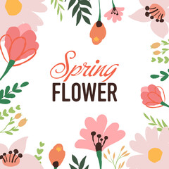 A beautiful cartoon greeting card design with flowers and blank copy space, perfect for messages, invitations, announcements, or seasonal greetings