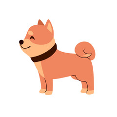 Cute cartoon profile illustration of a Shiba Inu dog, known for its fluffy fur and fox-like appearance. Drawing for pet brands, merch or dog lover projects