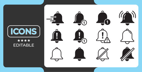 Collection of bell icons isolated on white background