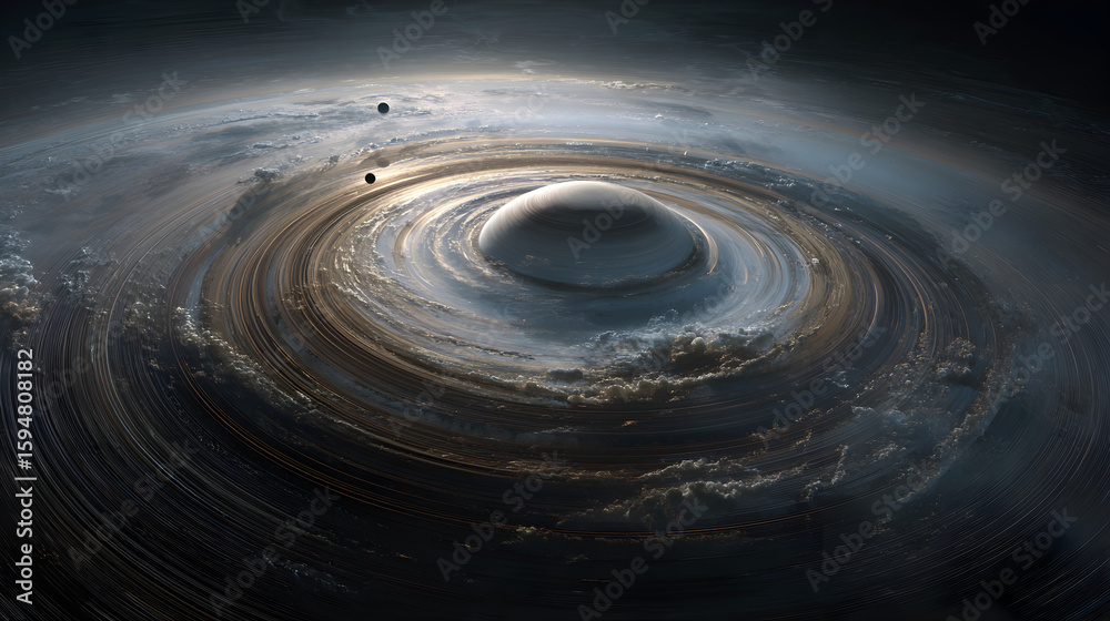 Wall mural an artistic rendering of a swirling galaxy with planets and a central light source in space