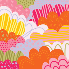 Colorful doodle vector clouds