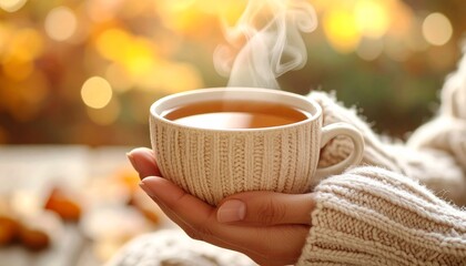 An autumn cup of hot tea in your hands