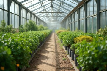 Shrubs in a large greenhouse
