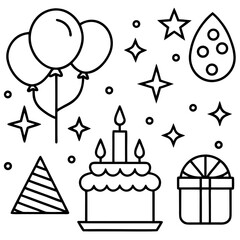 Birthday Celebration Icons Minimal Line Art Collection