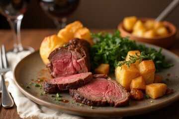 Roast beef with yorkshire puddings and vegetables (england)
