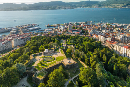 Aerial of Fortress of El Castro in Vigo, Galicia, Spain