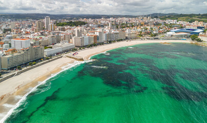 Aerial View of Playa del Orzan Beach in A Coruna, Galicia, Spain