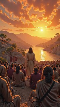 5,000 people follow Jesus in a deserted place where he feeds them from 5 loaves of bread and two fish