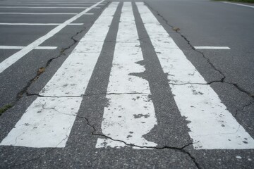 White weathered stripes on parking area pavement