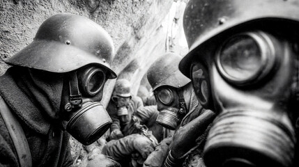 Soldiers Gas Mask War Battle Blackandwhite History Conflict Teamwork Trenches Bravery Tension Military Uniforms Protectivegear Courage Tactics Combat 