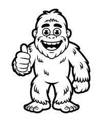 Cartoon Bigfoot Mascot with Thumbs Up Gesture Cheerful Character Design for Prints and Digital Media Projects