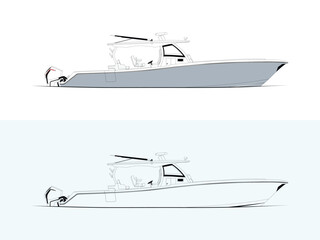 Side view fishing boat illustration and line art.