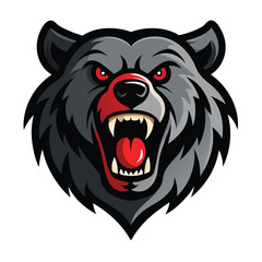 Stylized Grizzly Bear Head Roaring with Red Accents and Sharp Teeth Outlined in Black