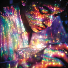 Colorful Dynamic Multicolor Portrait Light Reflection Abstract Texture Emotion Glow Imagination Artistic Introspection Energy Sensory Movement Harmony Nature Beauty Sensitivity 