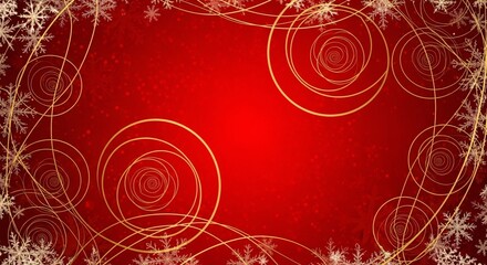 Red background with golden swirls, snowflakes, and festive light effects for celebration.