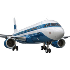 Obraz premium A white and blue passenger airplane isolated on transparent background, symbolizing modern air travel and commercial aviation