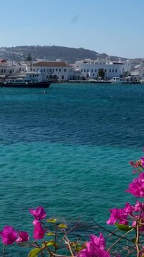 famous windmills of Mykonos island over seascape, Mykonos island, Greece. High quality 4k footage