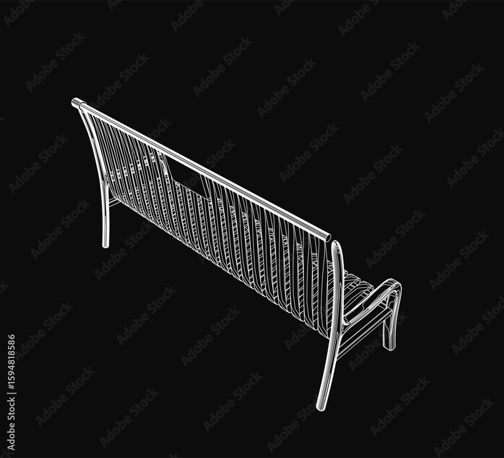 Fototapete a 3d model of a bench with clean contours stands out against a black background. the realistic rende