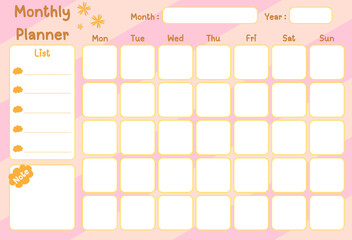 Monthly planner template with place for notes.