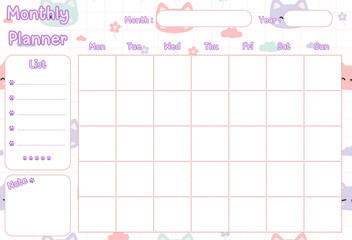Monthly planner template with place for notes.