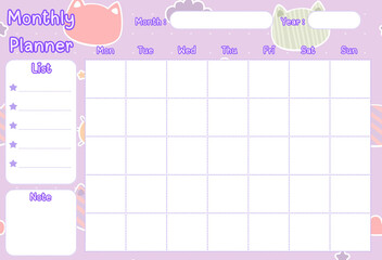 Monthly planner template with place for notes.