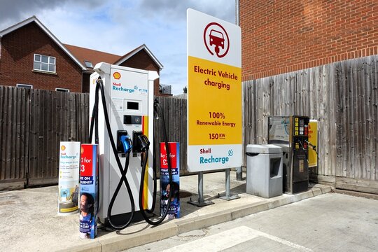 Shell Recharge electric car charging point at a service station