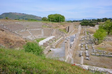 Ancient Asklepion healing center ruins in Bergama, featuring colonnades, temples, and sacred springs used for medical treatments, Asklepion &Ouml;renyeri ancient ruins in Bergama, Turkey