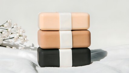 Stack of artisan soap bars with minimalist packaging
