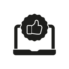 Laptop With Thumbs Up Solid Icon. Online Approval And Positive Feedback Silhouette Symbol. Digital Endorsements And Social Media Interaction. Isolated Vector Illustration