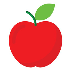 Vibrant flat red apple with a glossy finish and a single green leaf perfect for healthy food and beverage designs