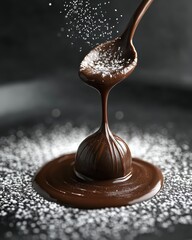 Fototapeta premium Rich Chocolate Drizzle Captured in Artful Gourmet Presentation