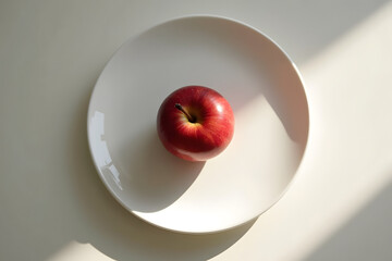 red apple on a plate, top view