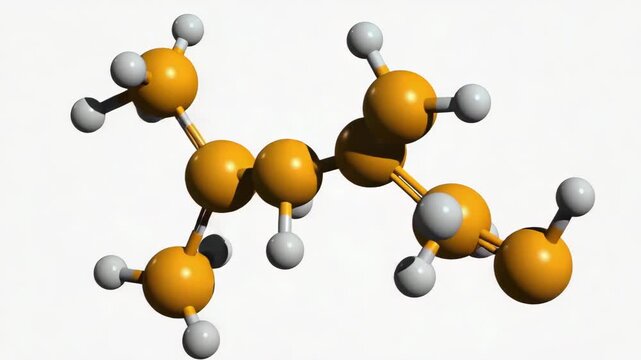 3D molecular structure with orange and grey atoms on white background  