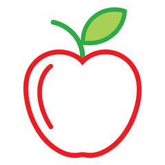 Clean and simple red apple with a single green leaf presented as a minimalist outline graphic
