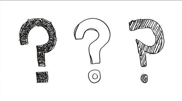 Unique hand-drawn question marks illustrating curiosity and inquiry in a creative sketching process