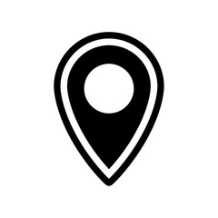 A black map pointer indicates a specific location isolated on white background
