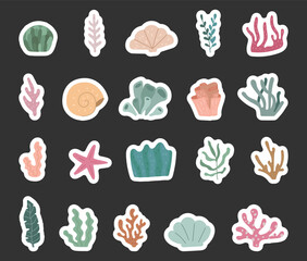 Underwater world set in scandinavian style with coral, seaweed, shell and starfish for peaceful marine decoration, illustration and creative ocean design projects