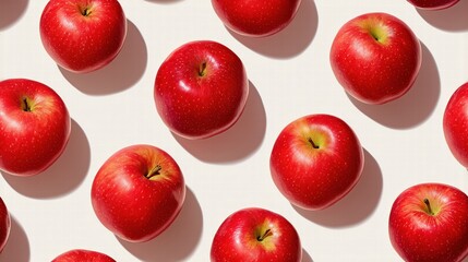 Repeating Apple Pattern on Light Background - Top Down Fresh Fruits Seamless Wallpaper with Soft Shadows Health Theme Minimalist Render