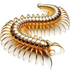 A macro close-up of a hairy brown caterpillar, an insect larva, crawling on a white background