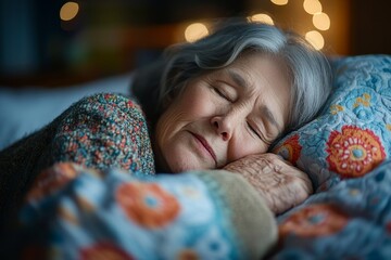 Senior woman sleeping alone in her bed, experiencing feelings of loneliness, highlighting the importance of mental health and companionship in elderly care, Generative AI