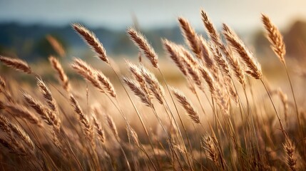 Fototapeta premium Golden grasses swaying in the gentle breeze.