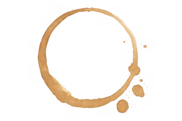 Brown coffee cup stain ring mark on transparent background, ideal for adding a realistic touch to designs