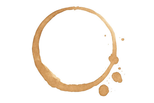 Brown coffee cup stain ring mark on transparent background, ideal for adding a realistic touch to designs