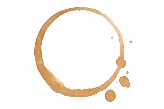 Brown coffee cup stain ring mark on transparent background, ideal for adding a realistic touch to designs - Powered by Adobe